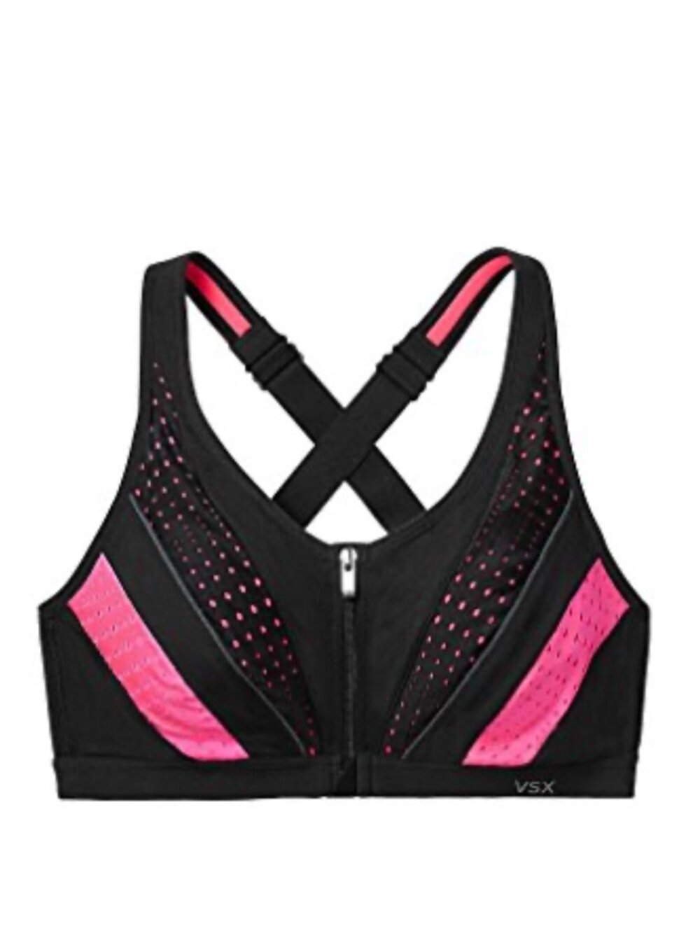 Victoria's Secret VSX Knockout Sports Bra Front Close Zip Pink Black 34DD